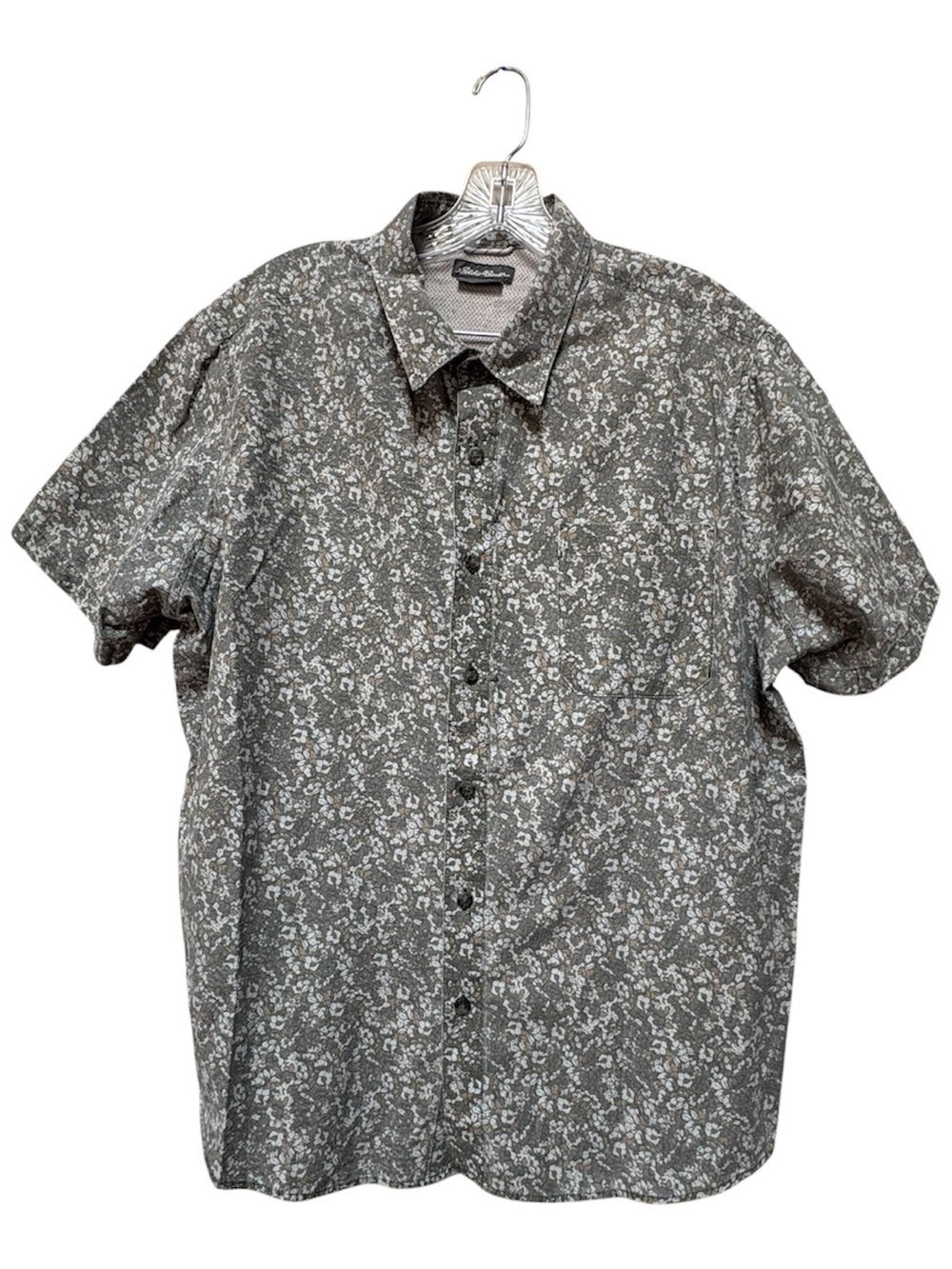 Eddie Bauer Men’s XL Gray Micro Floral Short Sleeve Button Up Shirt